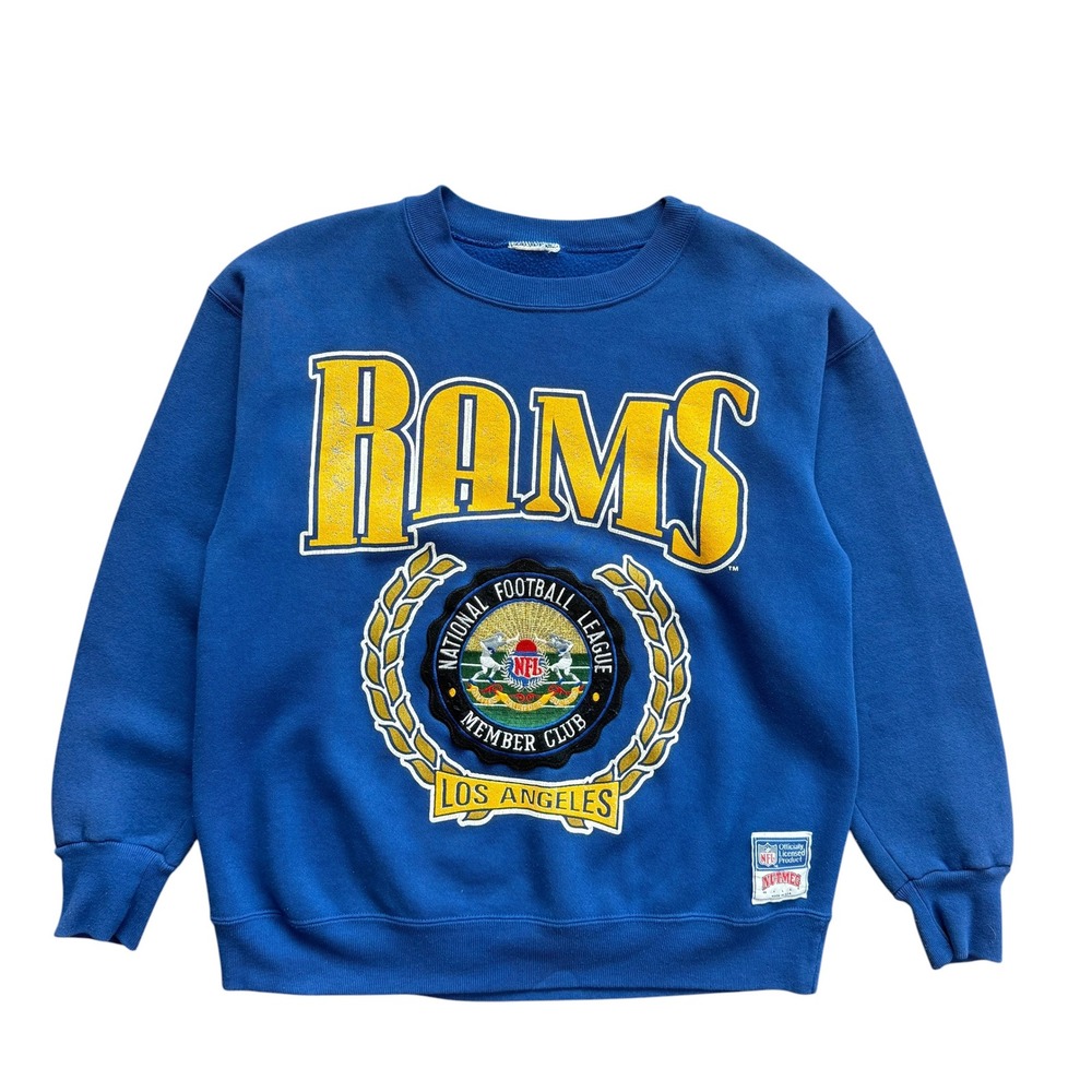Vintage Nutmeg Mills Los‎ Angeles Rams NFL Crewneck Sweatshirt Blue Large USA